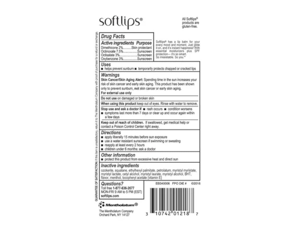 SoftLips SPF20 Vanilla lip balm application showing smooth glide for dry lips.
