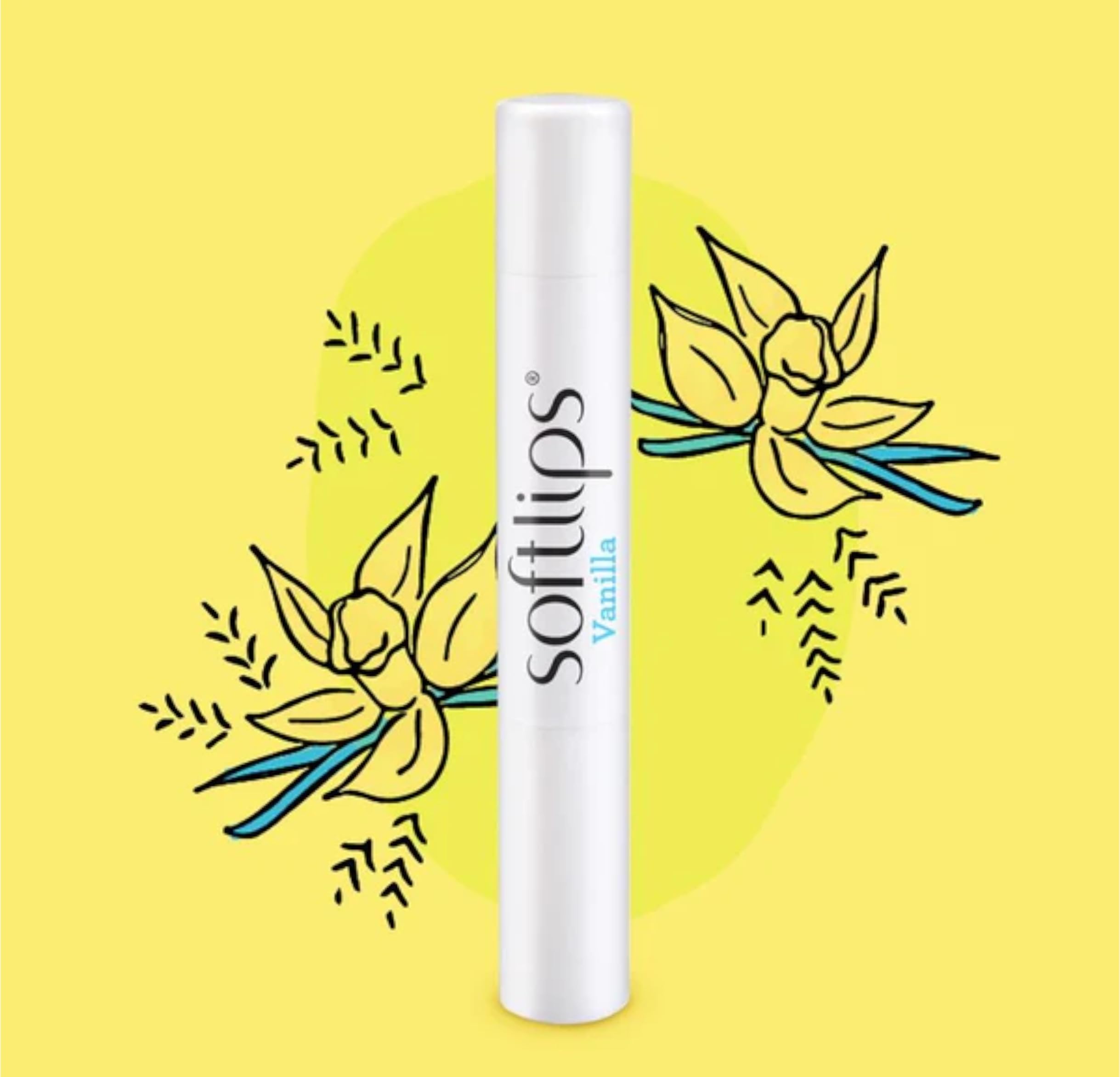 SoftLips vanilla lip balm packaging displaying the 12-stick set.