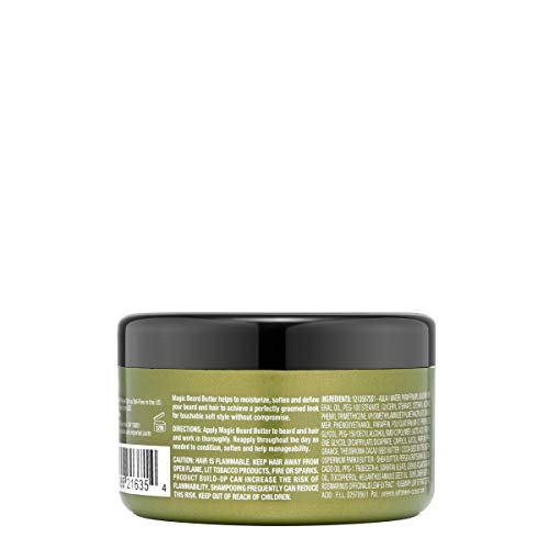 SoftSheen Magic Beard Butter jar lid close-up highlighting premium cocoa butter formula.