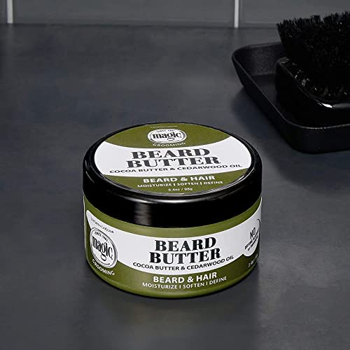 SoftSheen Magic Beard Butter no drying alcohol claim visible.