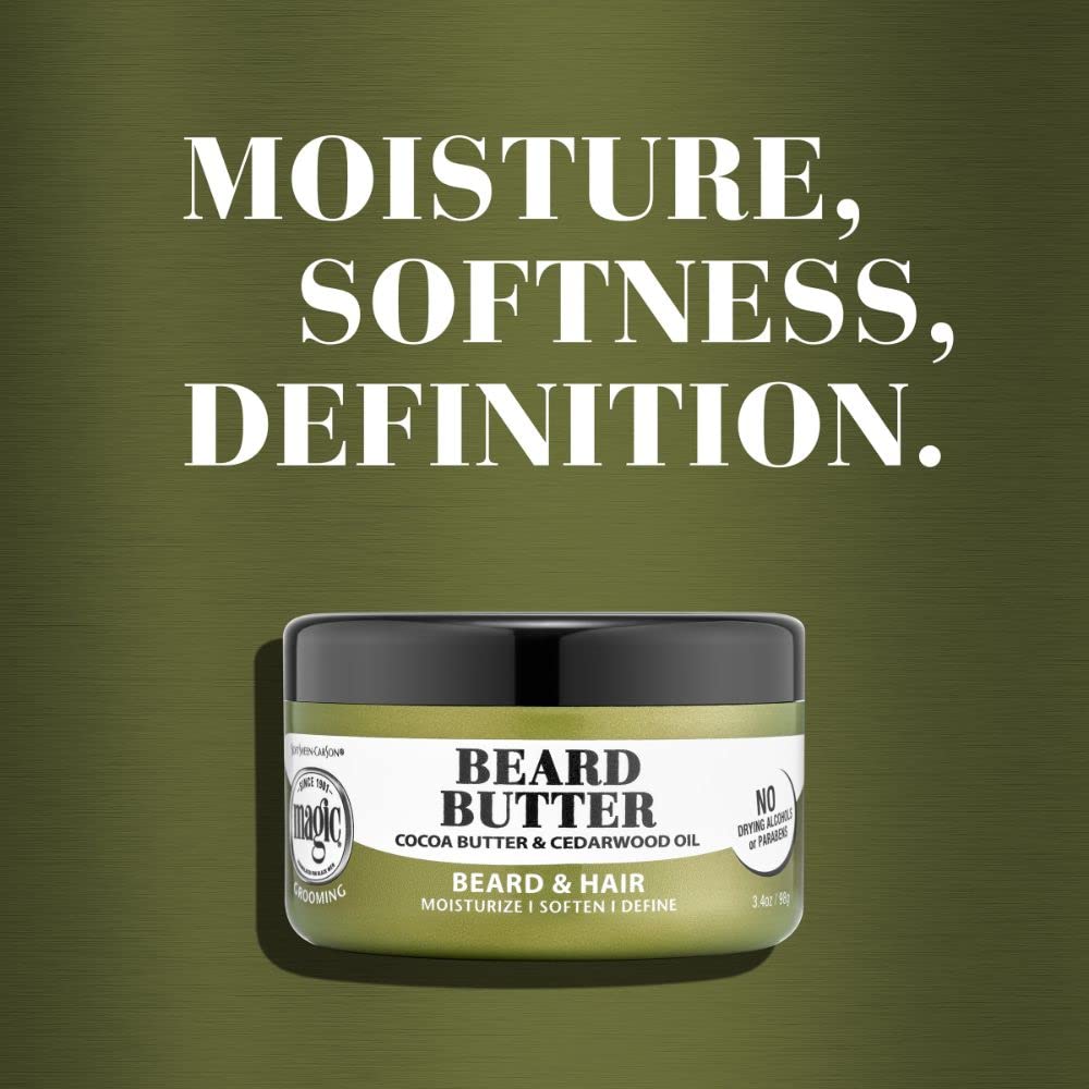 SoftSheen Magic Beard Butter texture swatch demonstrates smoothing on skin.