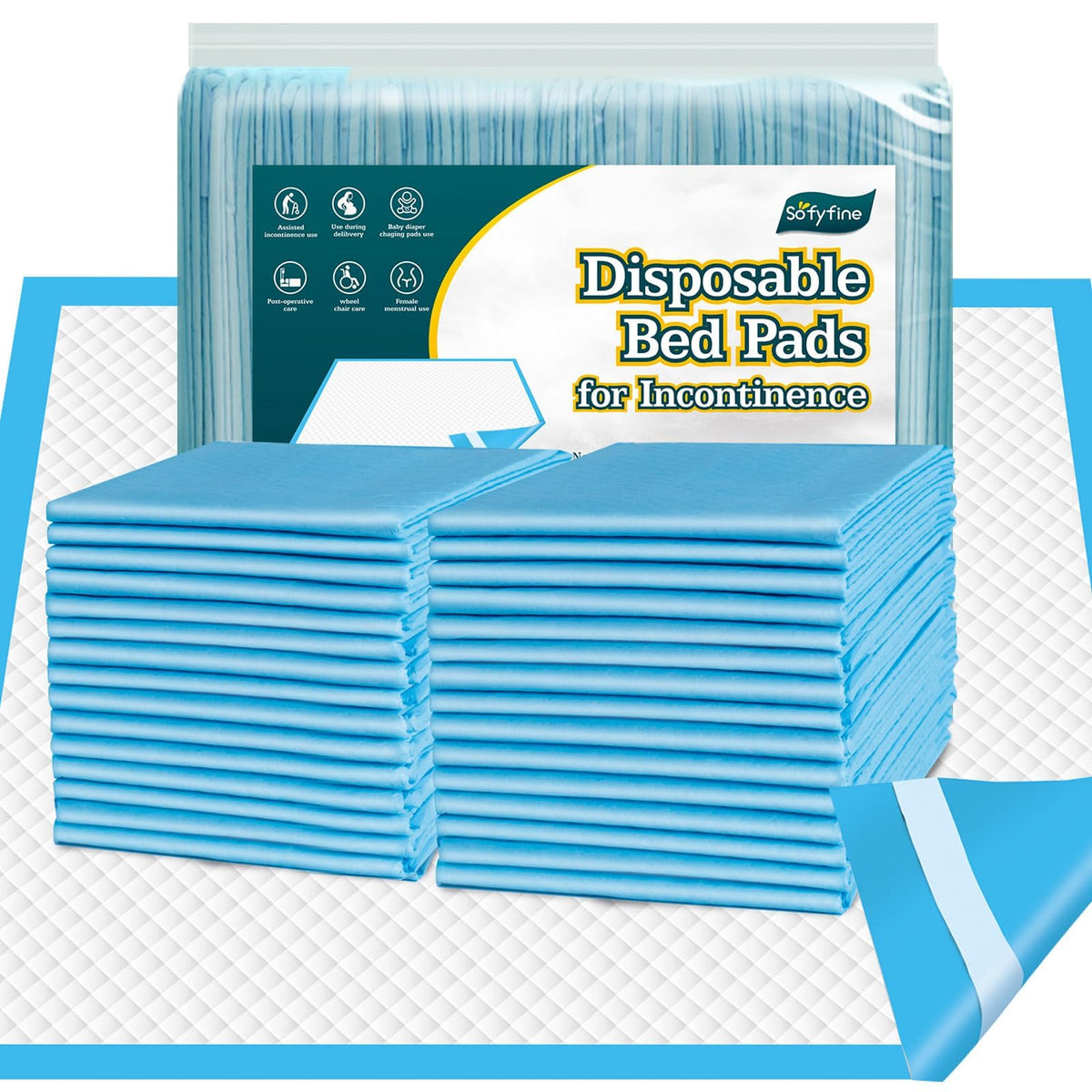 SOFYFINE bed pad with adhesive-strips secure placement for night use
