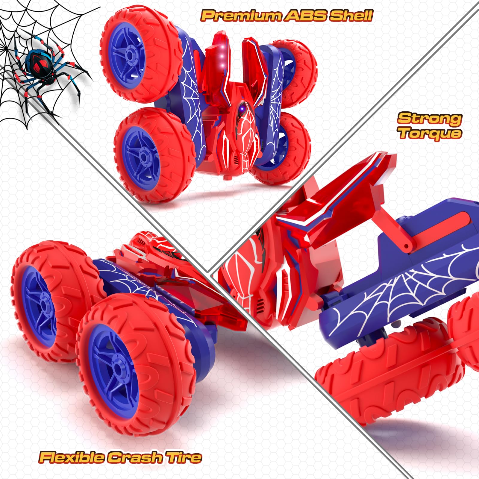 SOGAWEBB Spider RC car performing a 360° spin for thrilling stunts