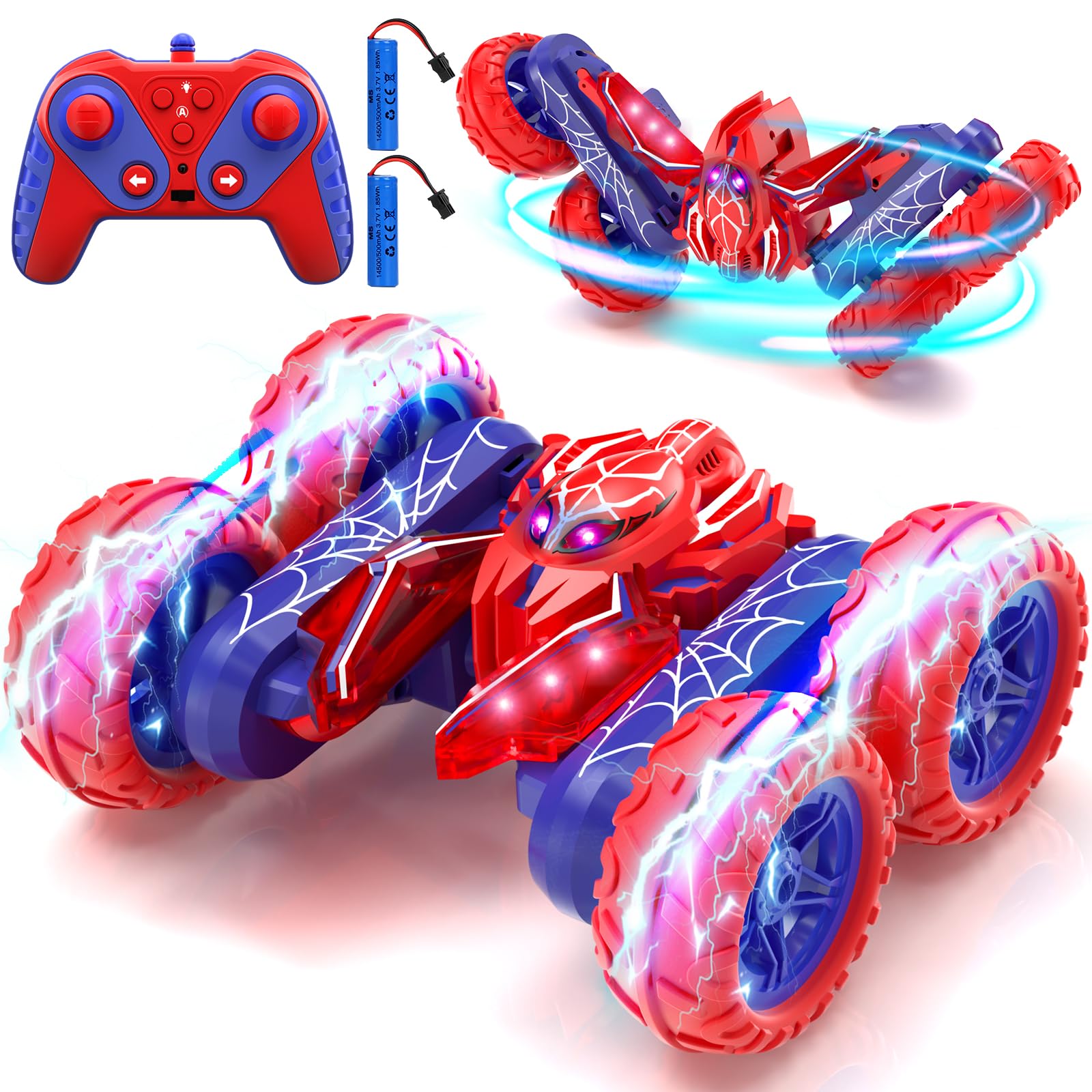 SOGAWEBB Spider RC car front view with bright LEDs for eye-catching play