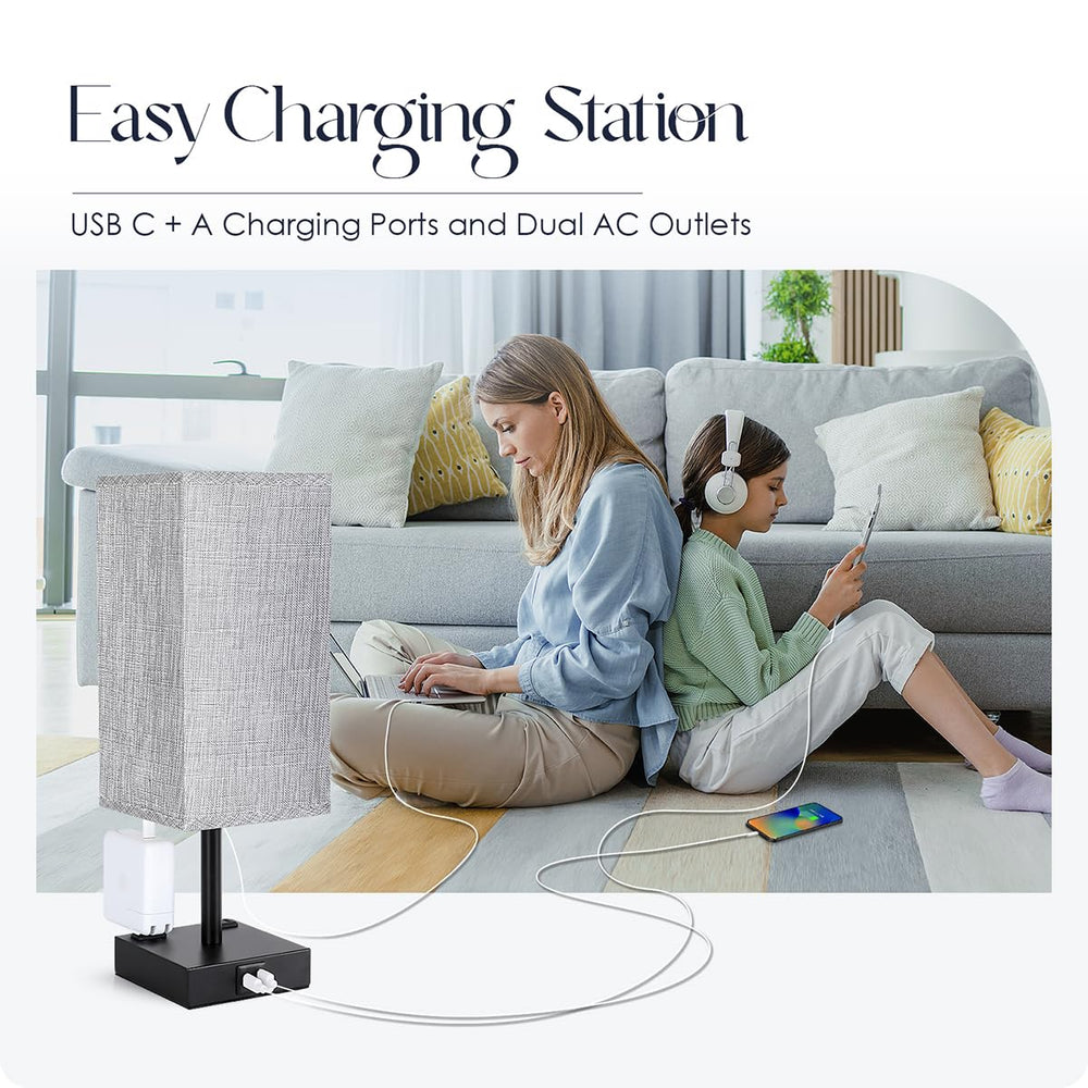 Soilsiu grey shade lamp designed for bedrooms, desks, and living areas.