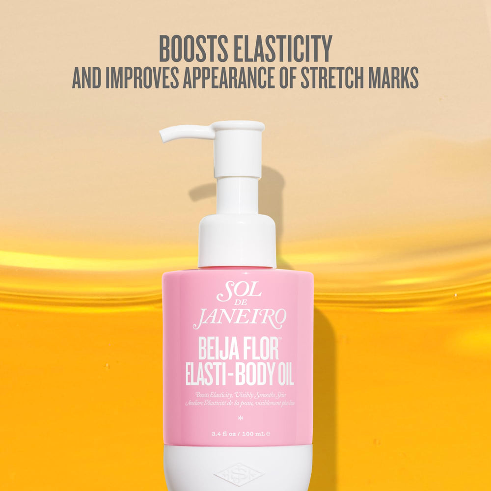 Sol de Janeiro Beija Flor Elasti-Body Oil application in hand shows quick absorption.