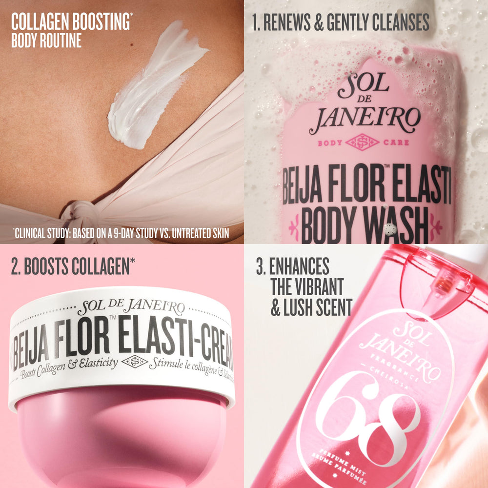 Low-lather cream texture of Sol de Janeiro Beija Flor Elasti Body Wash