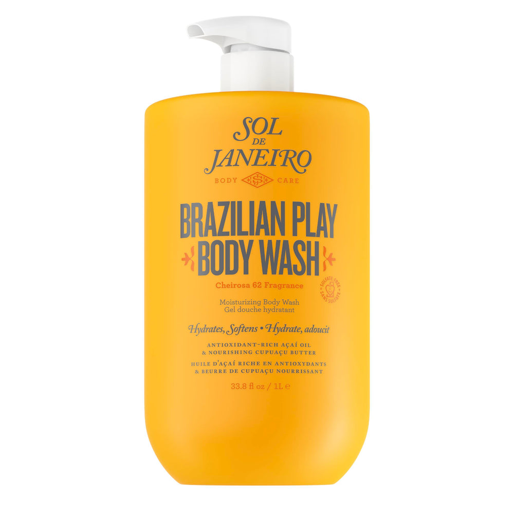 Sol de Janeiro Brazilian Play Body Wash bottle with pump hydrates while cleansing.