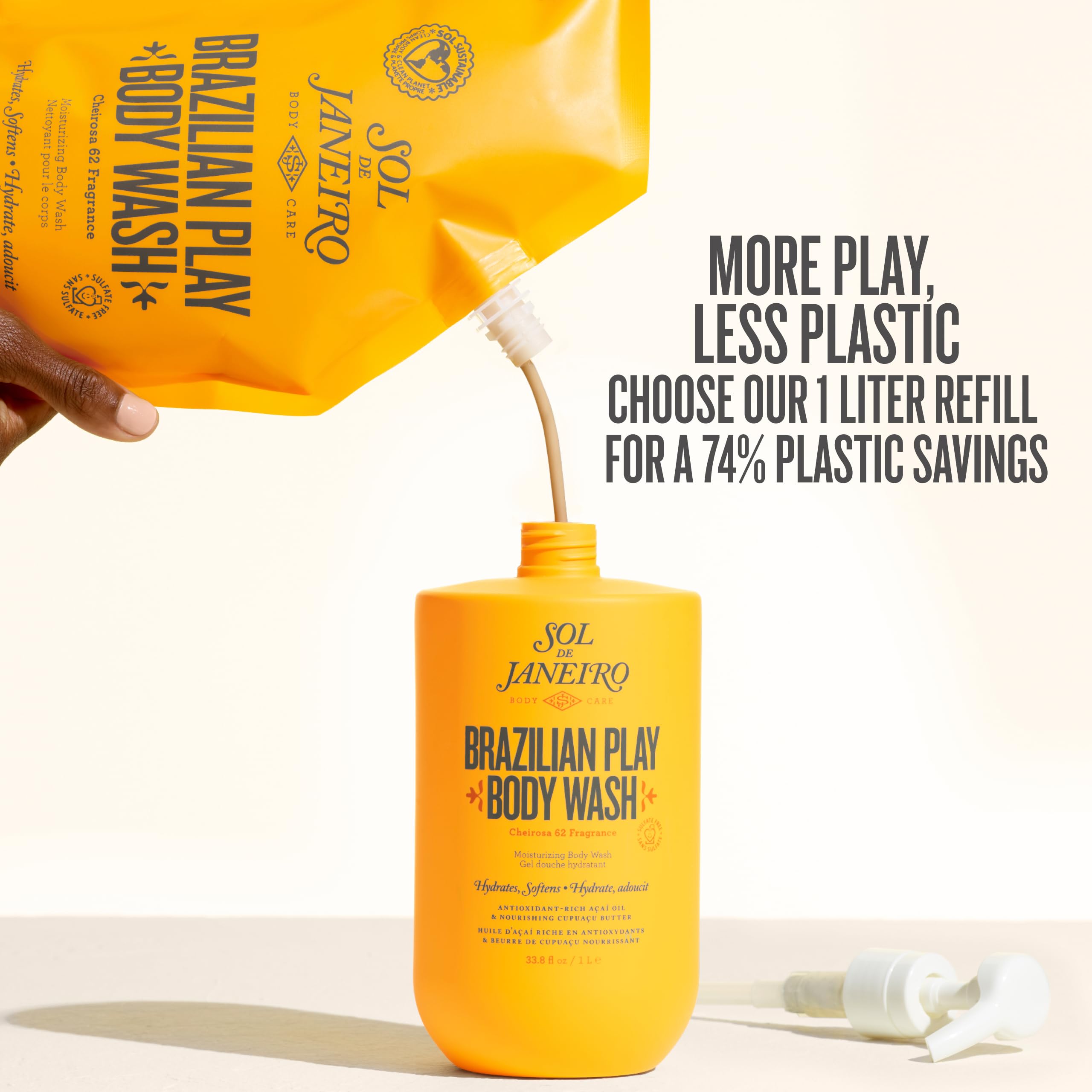 Sol de Janeiro Brazilian Play Body Wash pump for easy, mess-free dispensing.