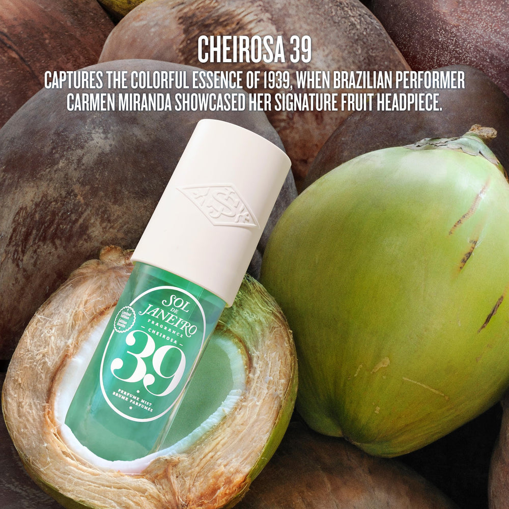 Sol de Janeiro Cheirosa 39 label close-up highlights tropical gourmand vibe.