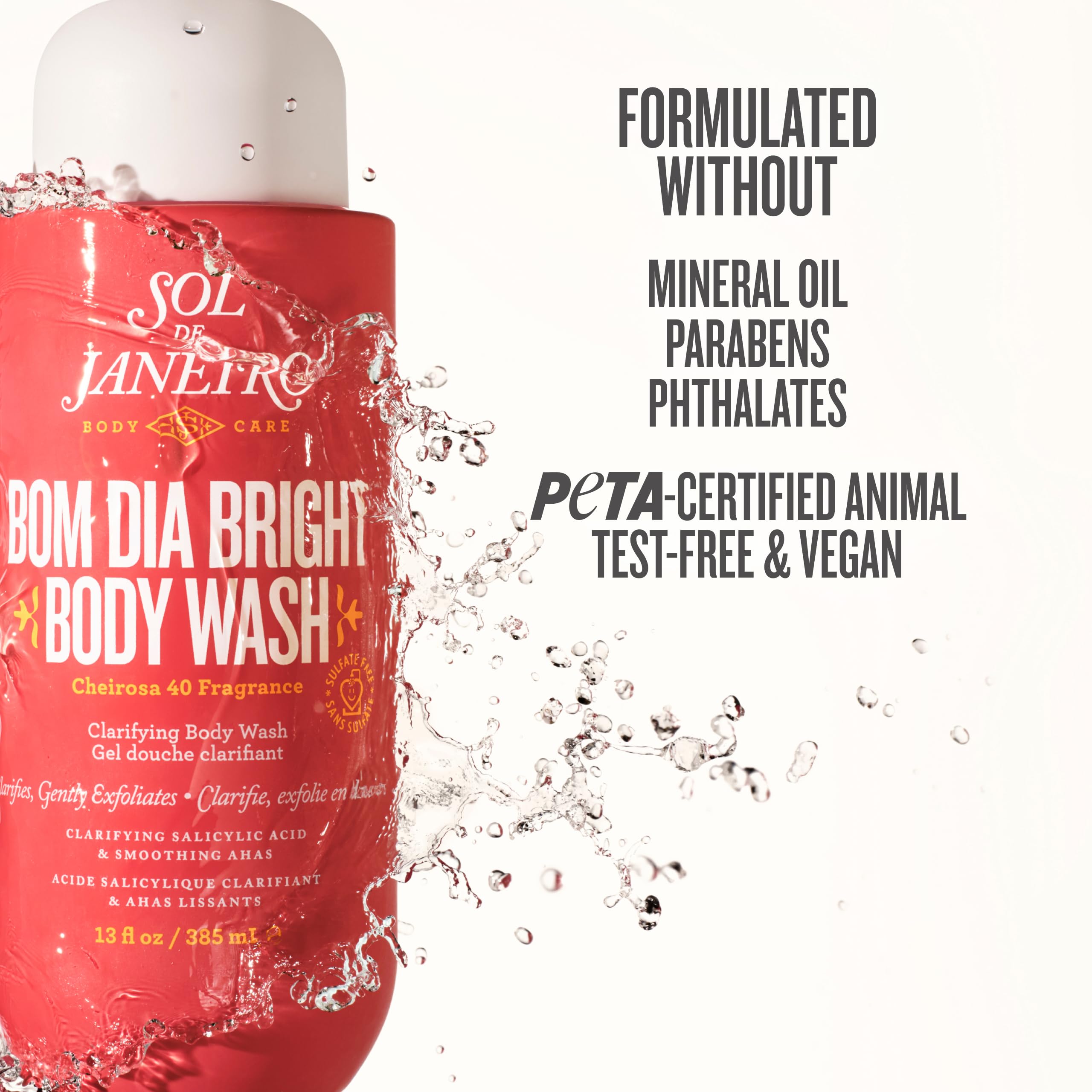 Sol de Janeiro Cheirosa 40 perfume mist bottle beside Bom Dia Bright body wash.
