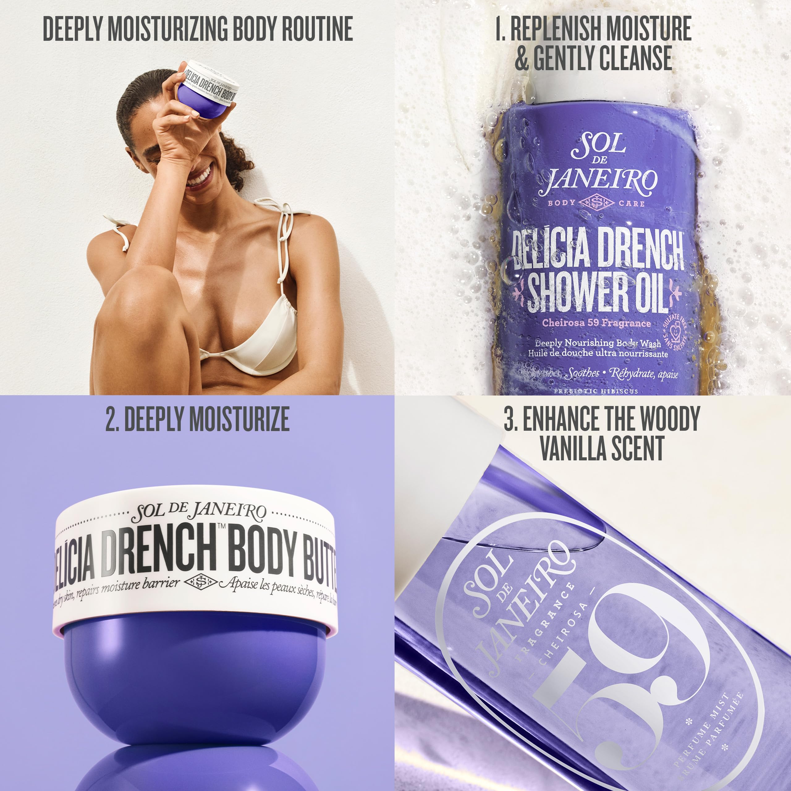 Sol de Janeiro Delicia Drench butter massage on skin suggests immediate hydration.