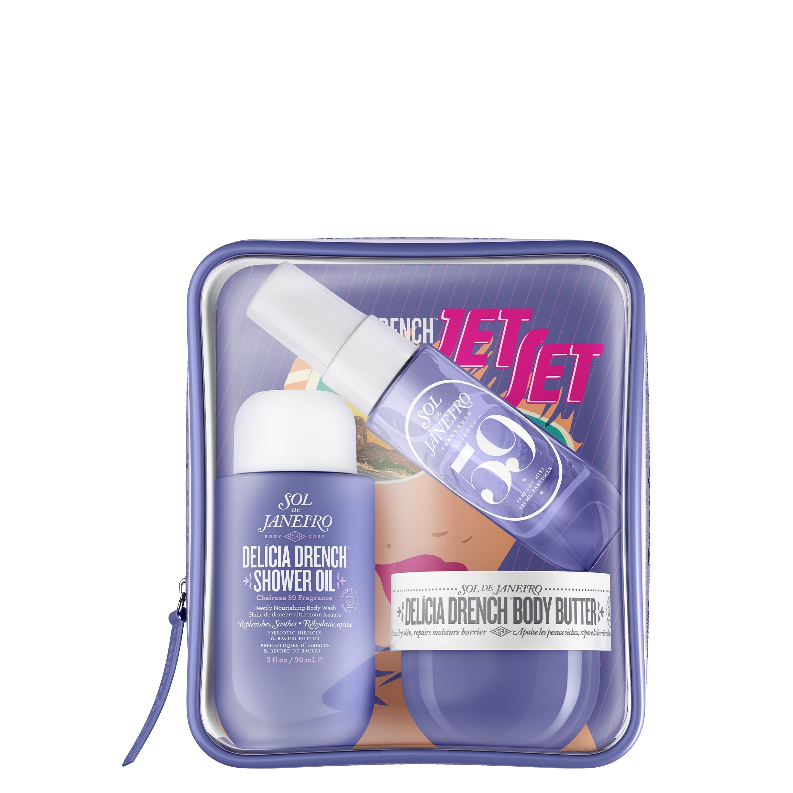 Sol de Janeiro Delícia Drench Shower Oil bottle close-up for deep hydration.
