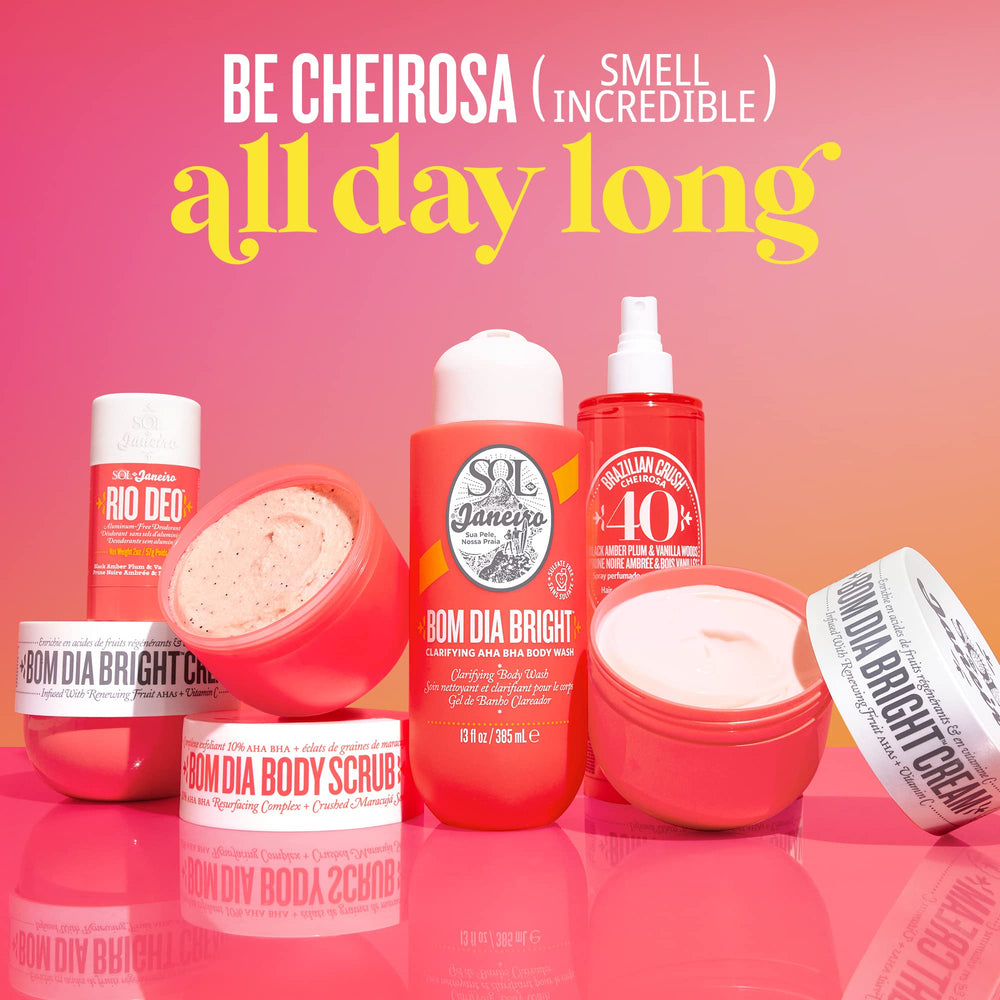 Eco-friendly refill packaging from Sol de Janeiro supports a sustainable routine.