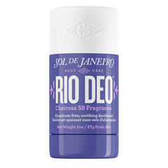 Sol de Janeiro Rio Deo Cheirosa 59 deodorant bottle close-up shows aluminum-free formula for all-day odor control.