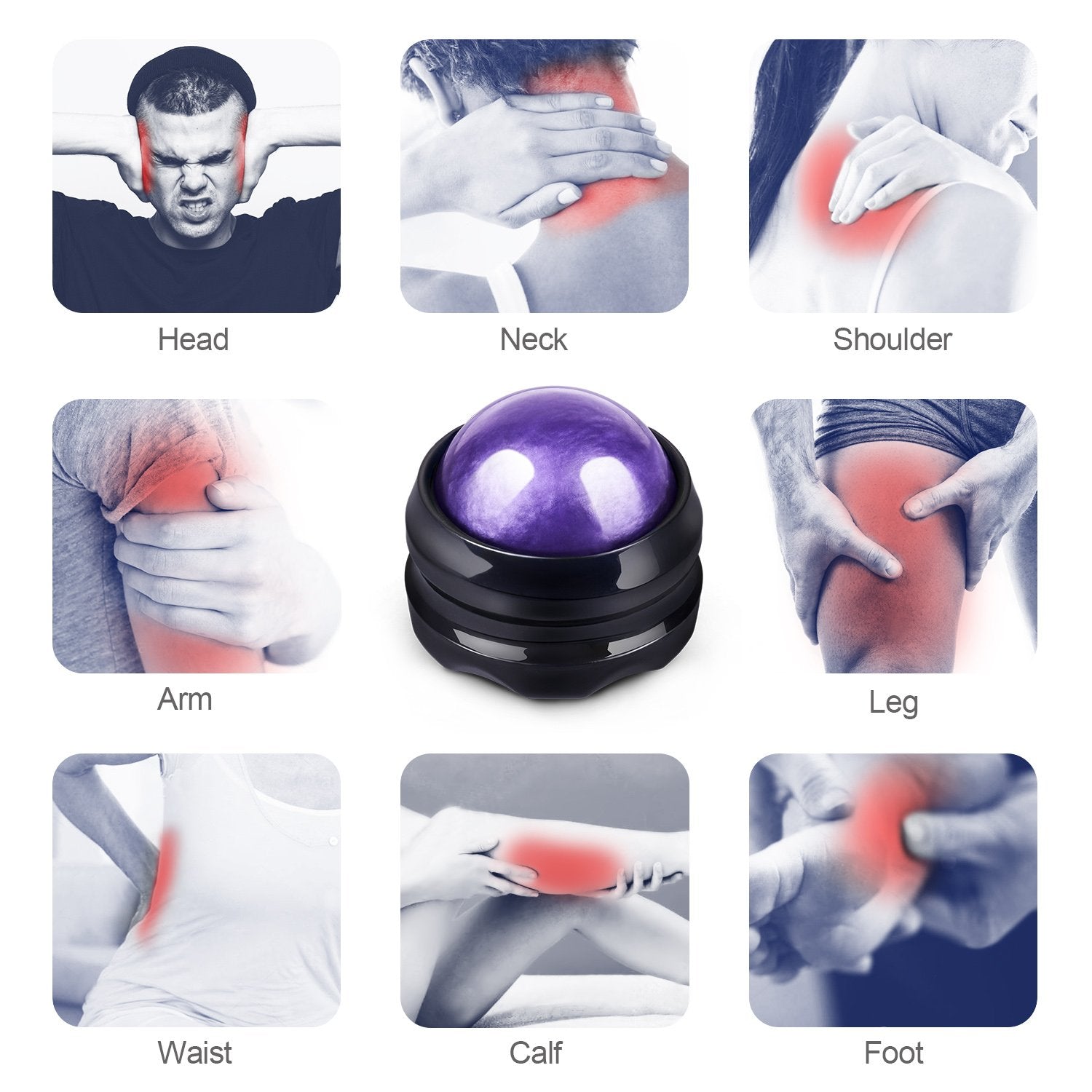 Solacium Manual Massage Roller Ball on the back to ease stiffness and tension.