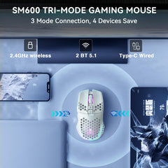 SOLAKAKA SM600 white mouse side-ergonomics highlight comfortable palm grip during long sessions