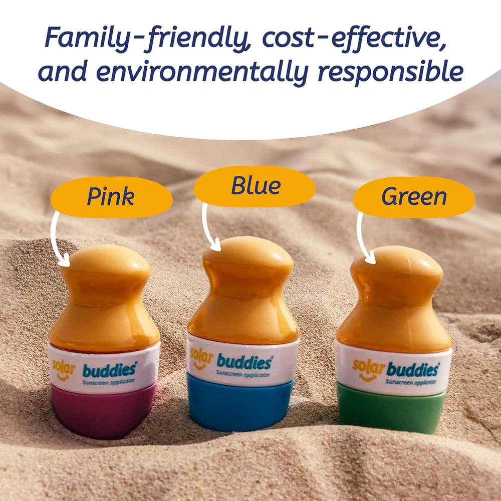 Solar Buddies easy shake-and-apply design for quick sunscreen sessions.