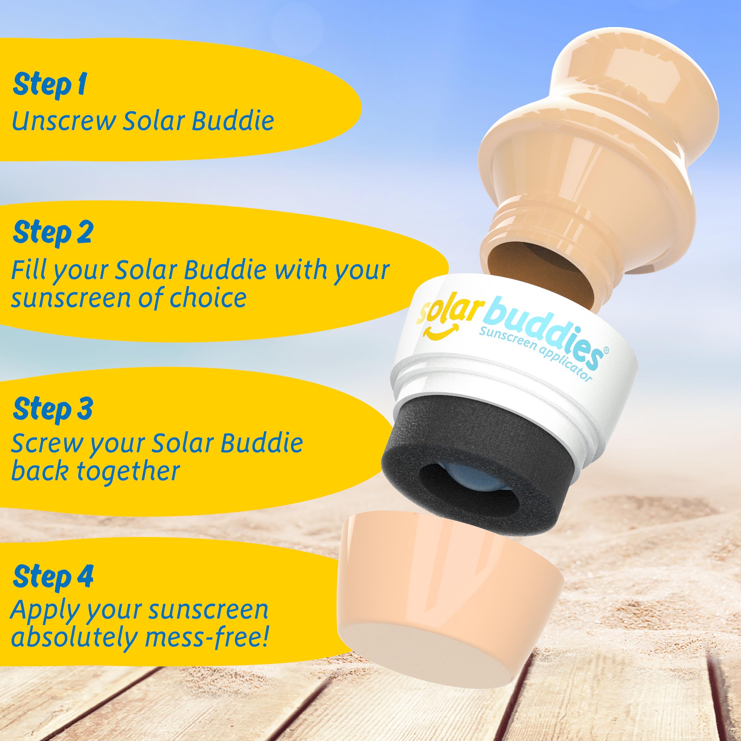 Reusable cap and lid keep sunscreen clean and protected.
