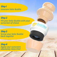 Reusable cap and lid keep sunscreen clean and protected.