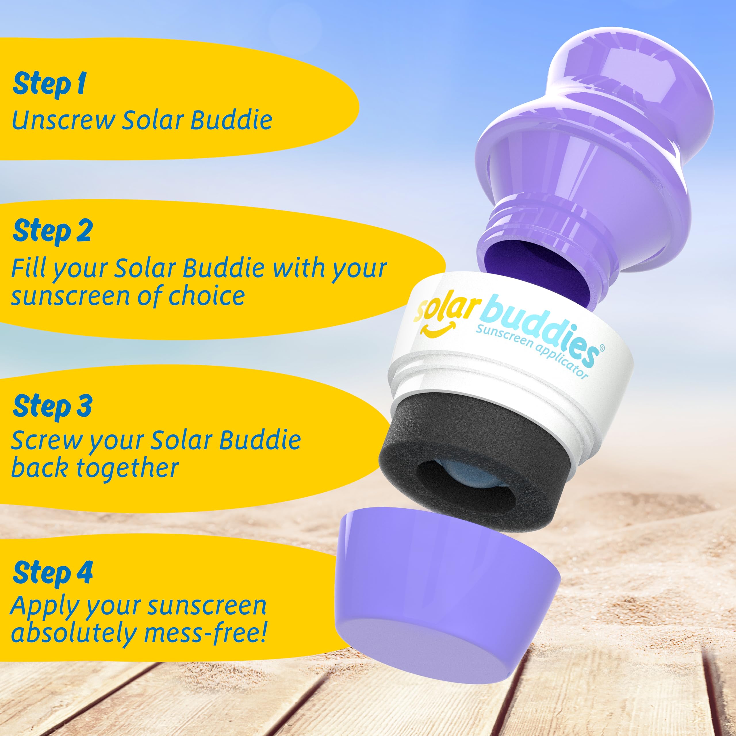 Solar Buddies roller-ball distributes sunscreen evenly for smooth coverage.
