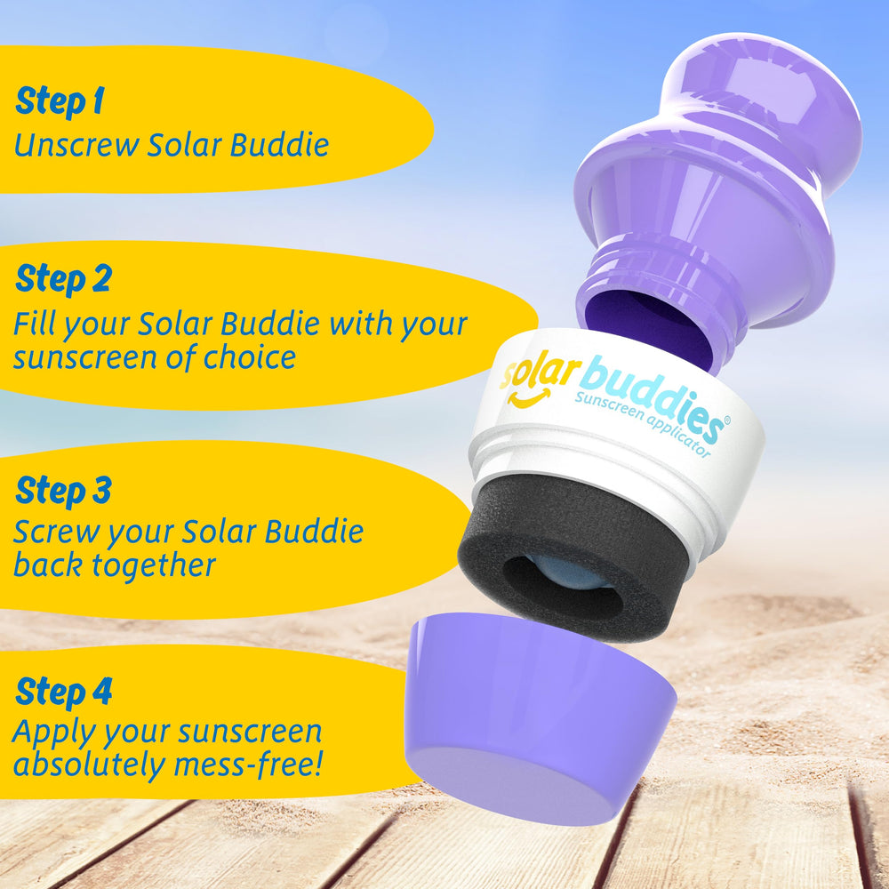 Solar Buddies roller-ball distributes sunscreen evenly for smooth coverage.