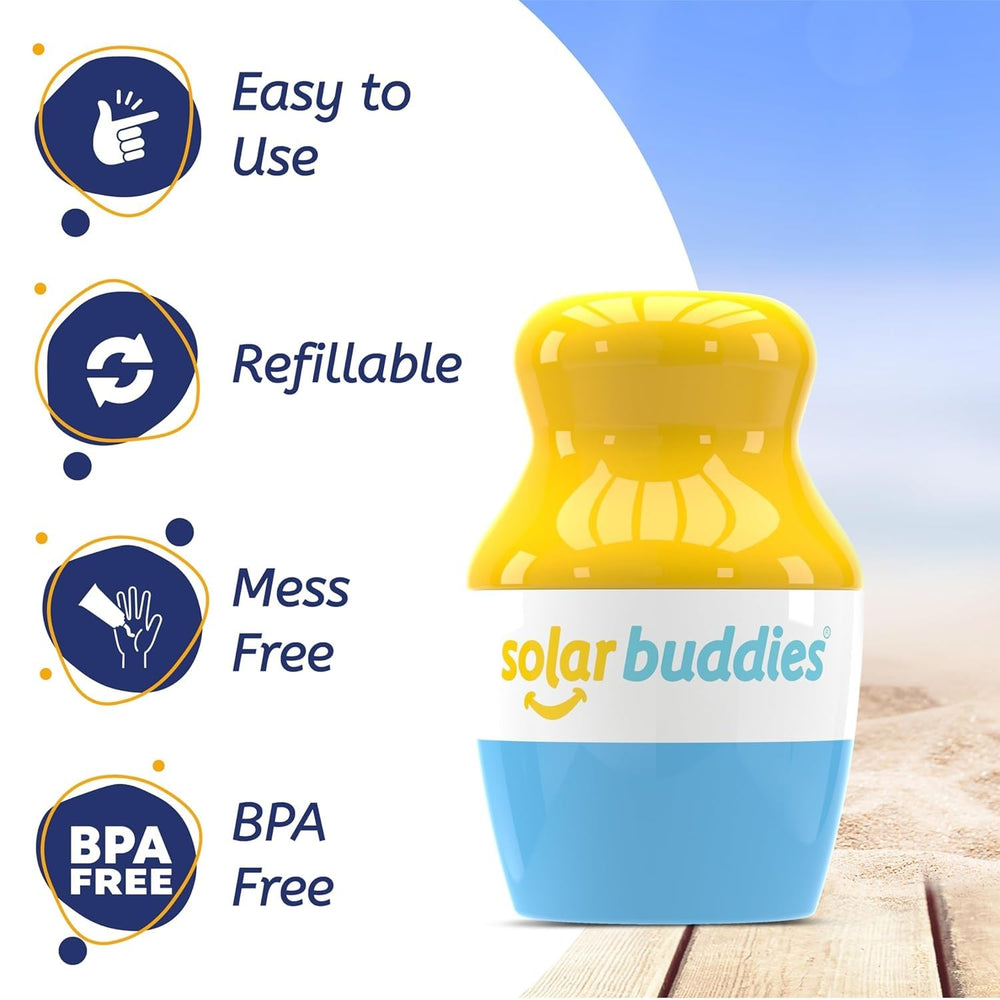 Solar Buddies sponge head replaceable feature supports sustainable sun care.