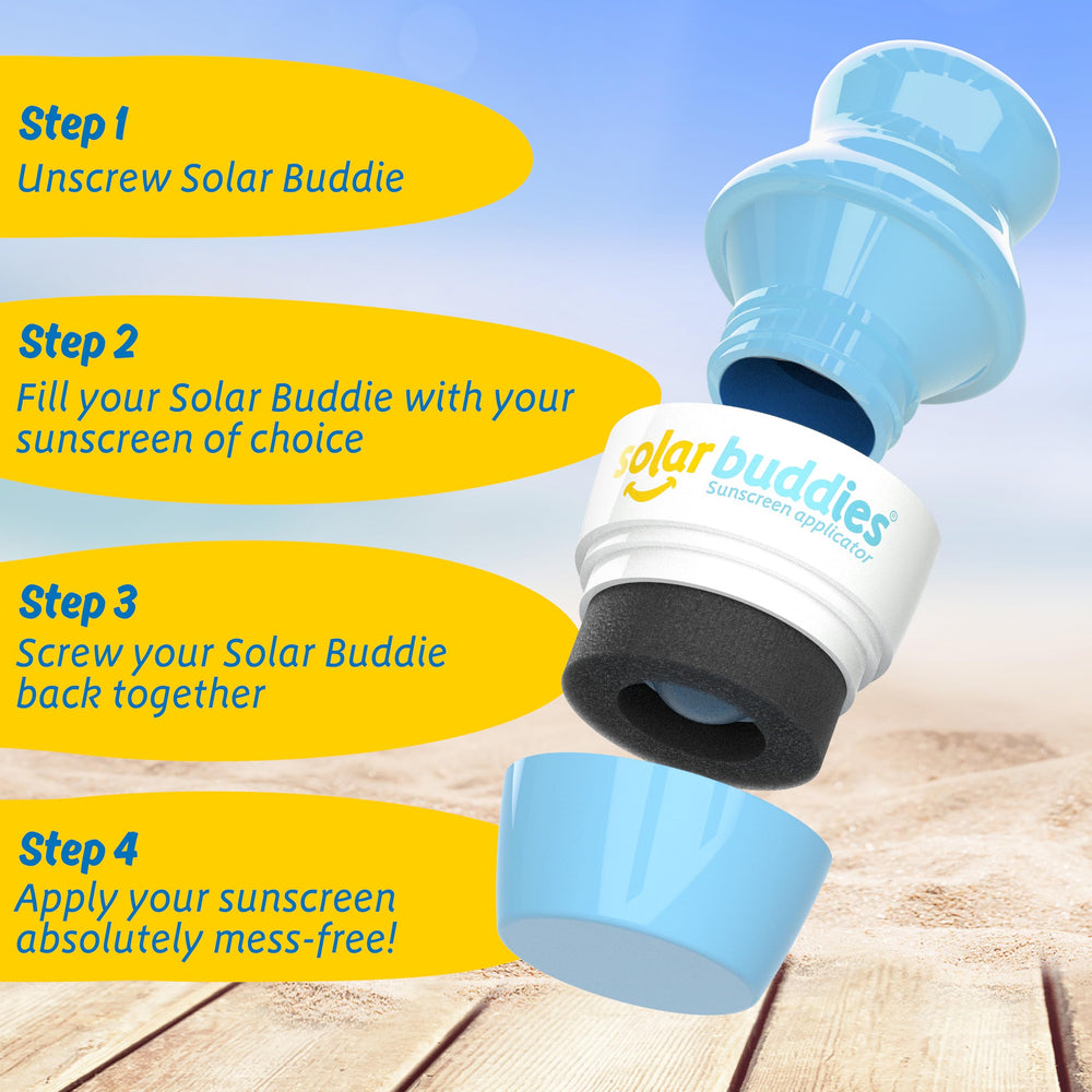 Solar Buddies travel-size sunscreen applicator ideal for families on the go.