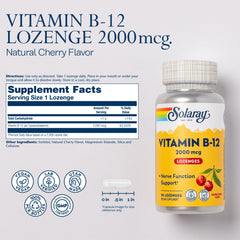 SOLARAY B12 lozenges dissolving under tongue for fast absorption.