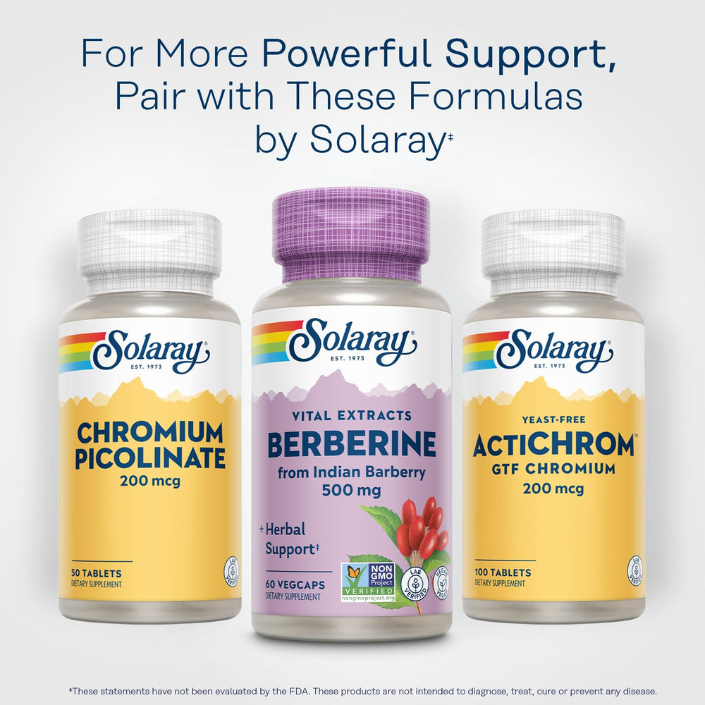 SOLARAY Berberine 500mg lab-testing seal emphasizes quality controls.