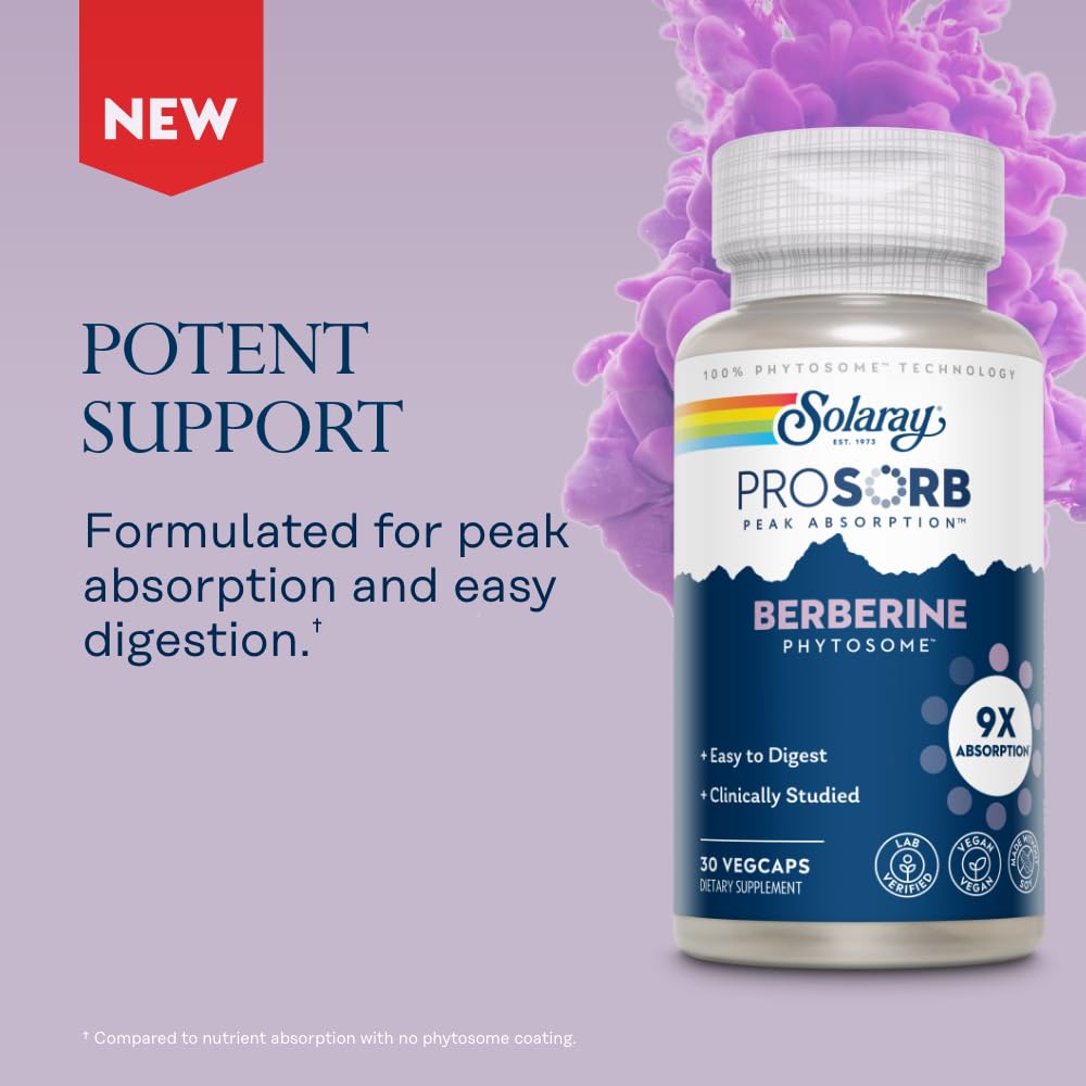 SOLARAY Berberine Phytosome vegan and soy-free certification label.