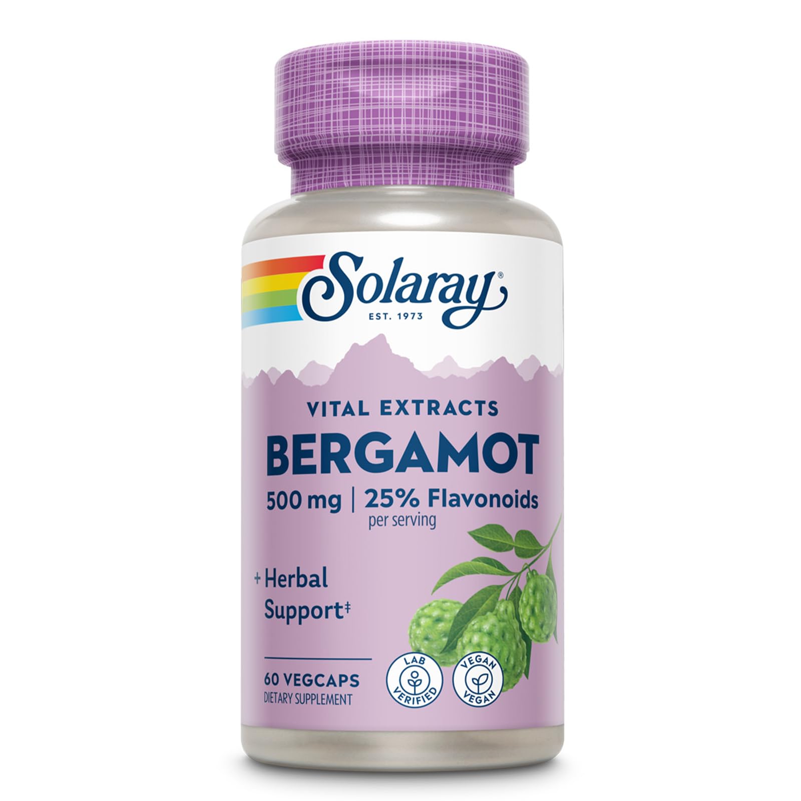 SOLARAY Bergamot 500 mg bottle front for an active lifestyle.