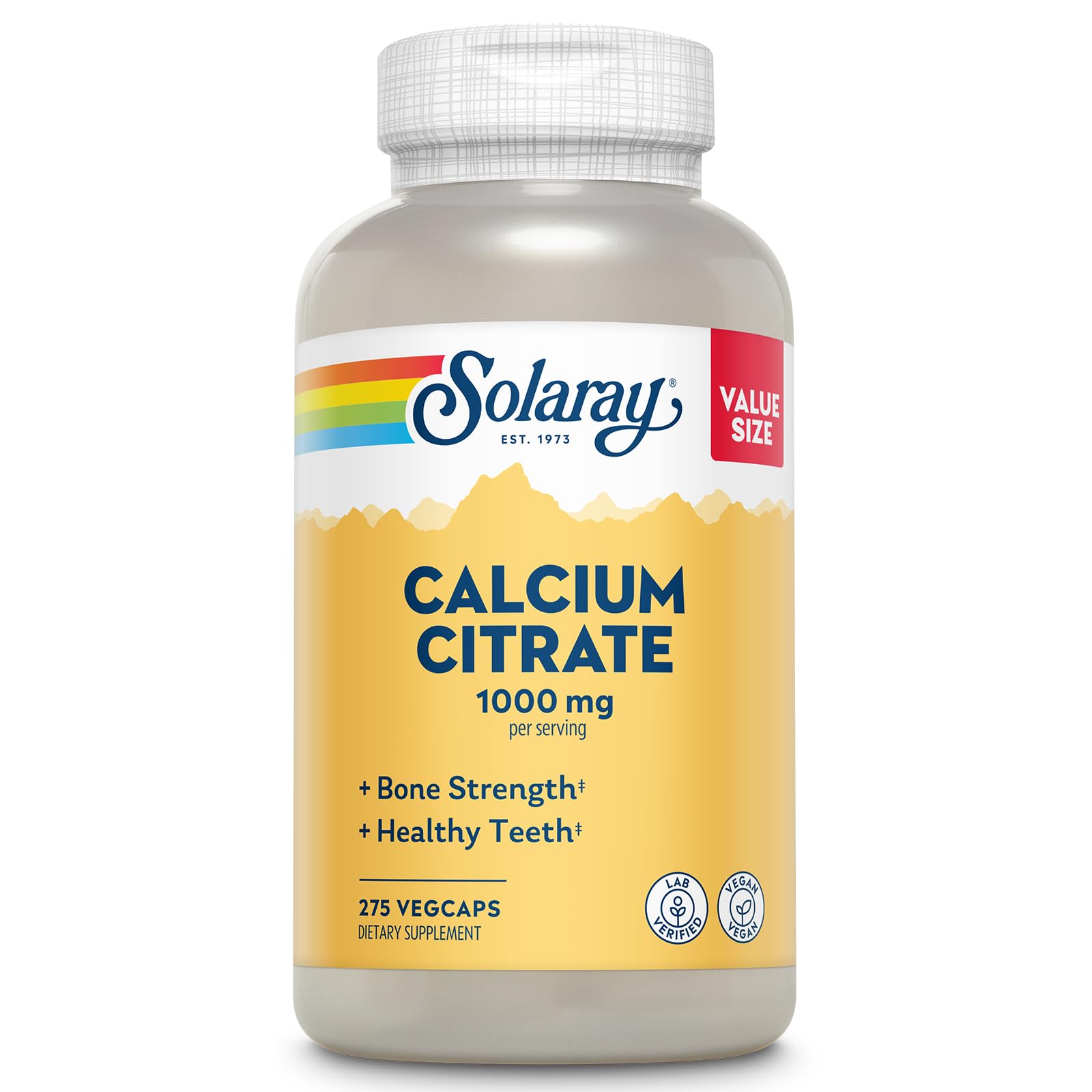 SOLARAY Calcium Citrate bottle front displaying 1000 mg for bone support