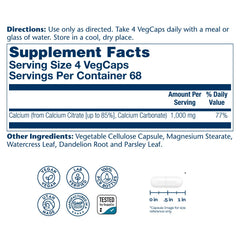SOLARAY Calcium Citrate bottle label close-up highlighting chelated formula