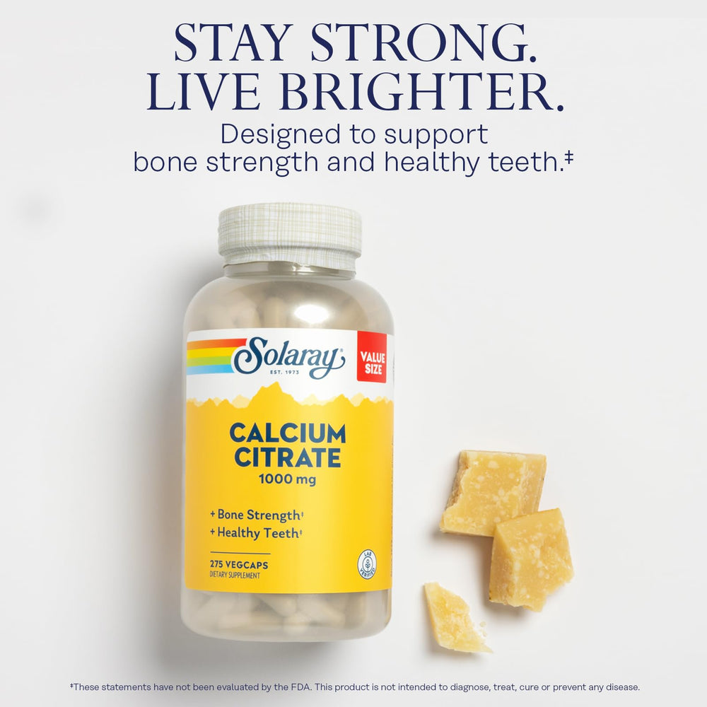 SOLARAY Calcium Citrate capsules close-up ready for daily supplementation