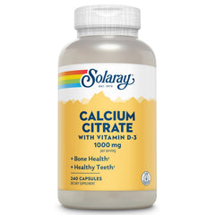 SOLARAY calcium citrate d3 1000mg bottle for bone support and easy absorption.