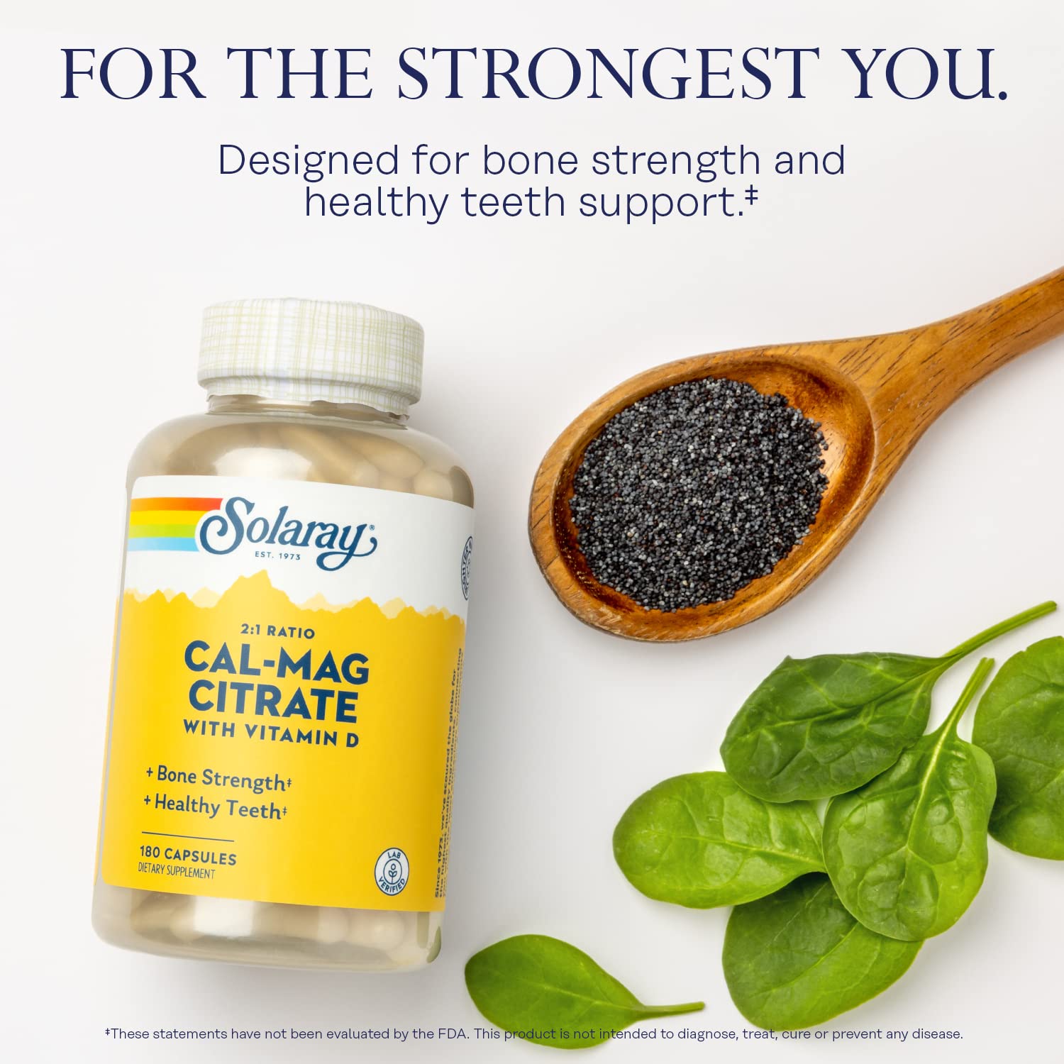 SOLARAY Capsules close-up displaying 180-count bottle and easy-to-swallow form