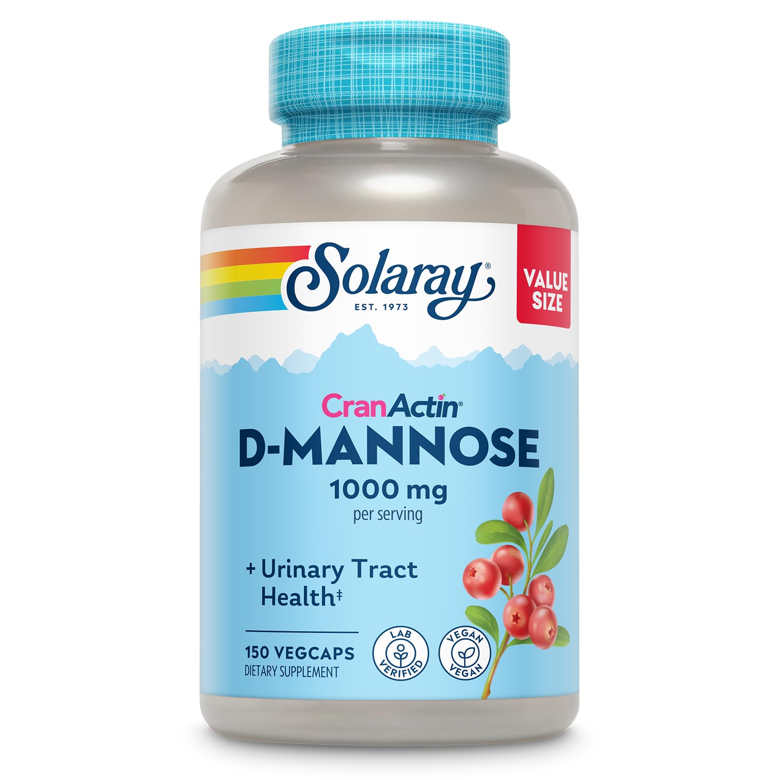 SOLARAY D-Mannose CranActin capsules in a bottle for urinary support.