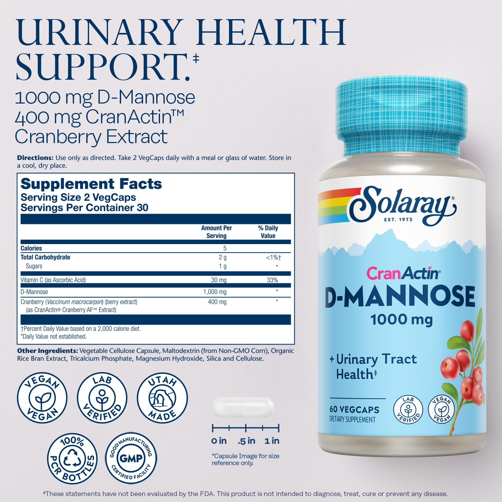 Solarray D-Mannose capsules ready for daily urinary tract support
