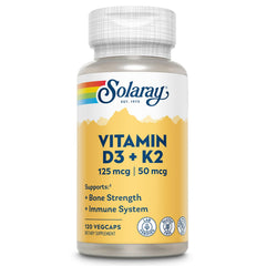 Solaray Vitamin D3 K2 bottle label highlights high-potency D3 and MK7.