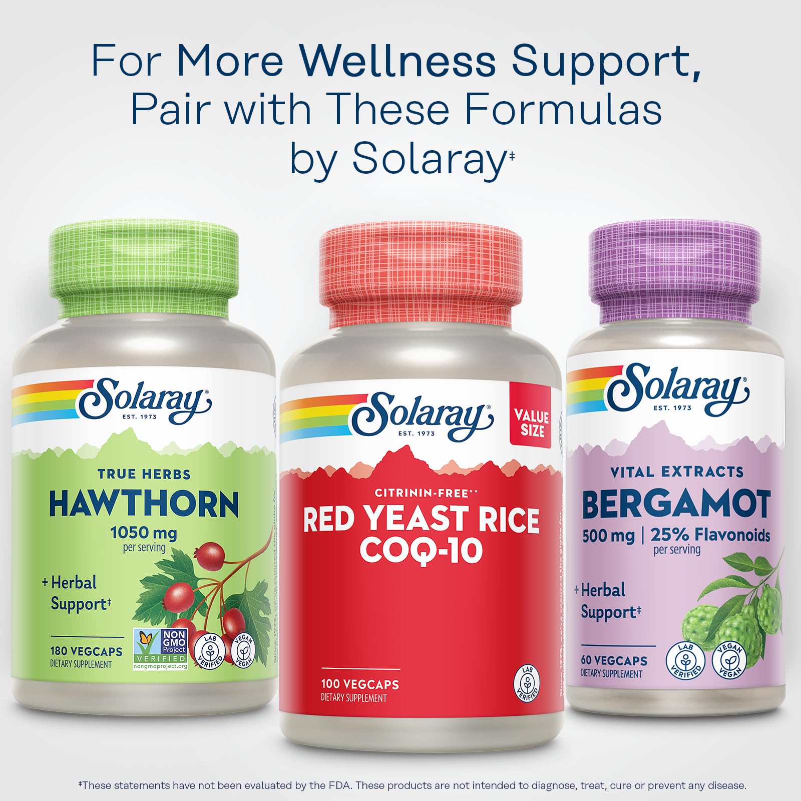SOLARAY daily-use bottle shown for routine heart-friendly support