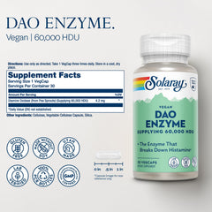 SOLARAY DAO enzyme capsules close-up, plant-based and daily use