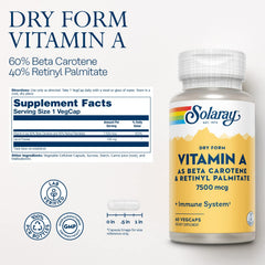 SOLARAY Vitamin A capsules close-up showing non-oily dry form