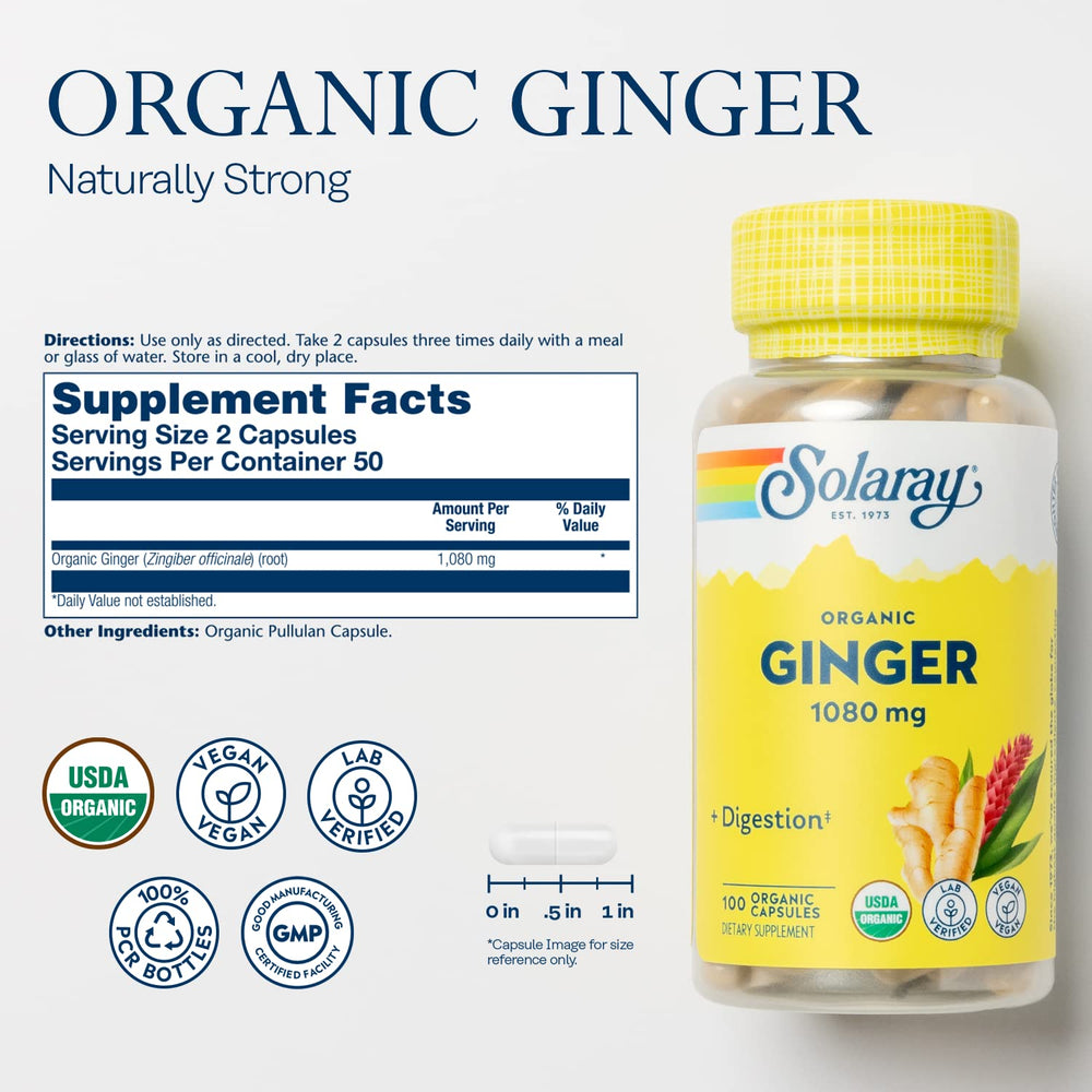 SOLARAY ginger root capsules bottle for daily use and motion support