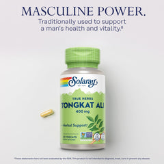 SOLARAY Tongkat Ali lab-tested label emphasizes purity and potency.