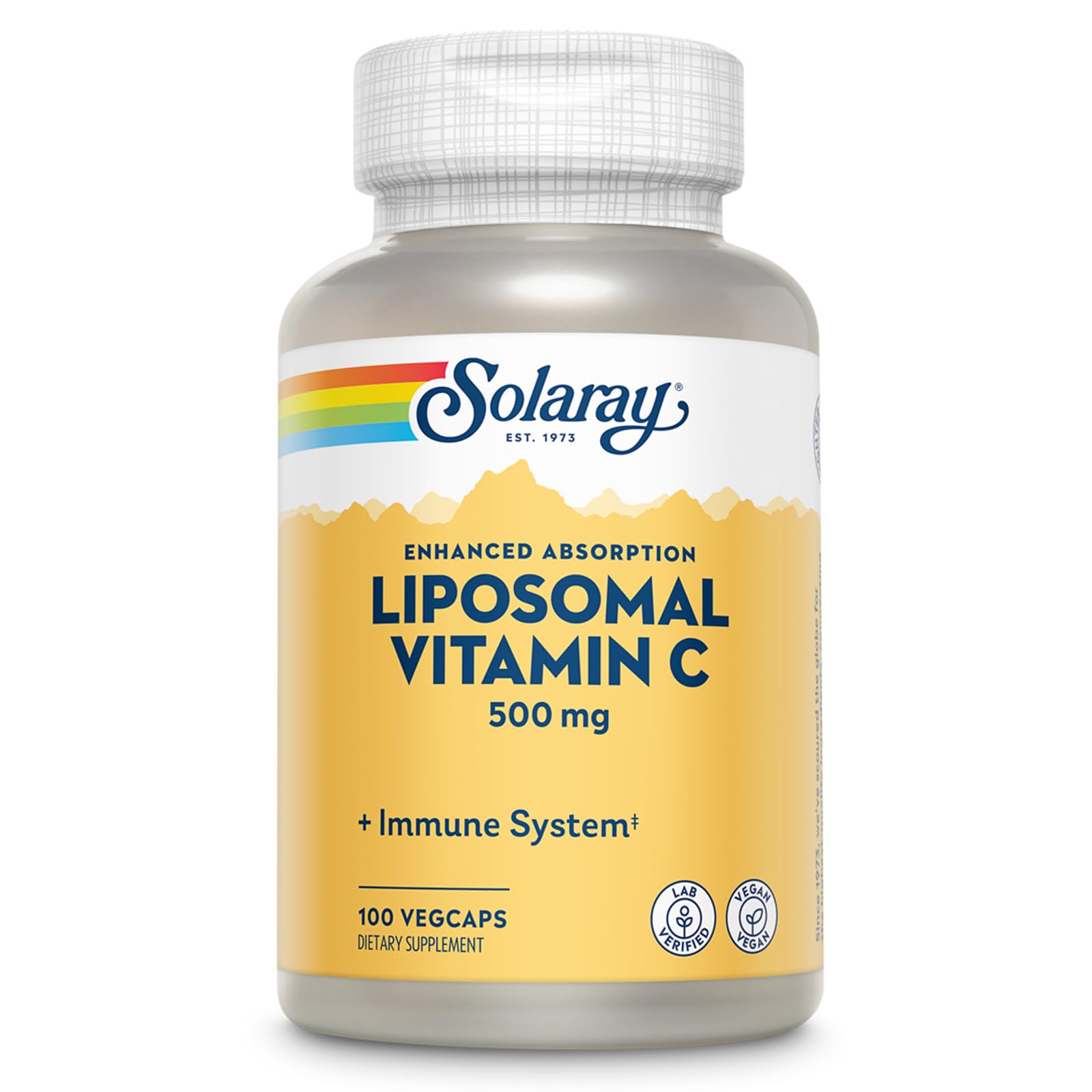 SOLARAY Liposomal Vitamin C 500mg bottle front view emphasizing enhanced absorption