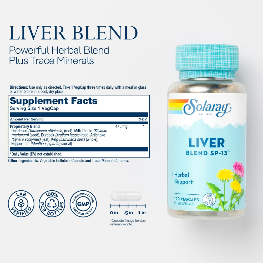 SOLARAY Liver Blend SP-13 ingredient list with milk thistle and herbs