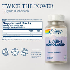 SOLARAY L-Lysine Monolaurin capsules ready for daily wellness.