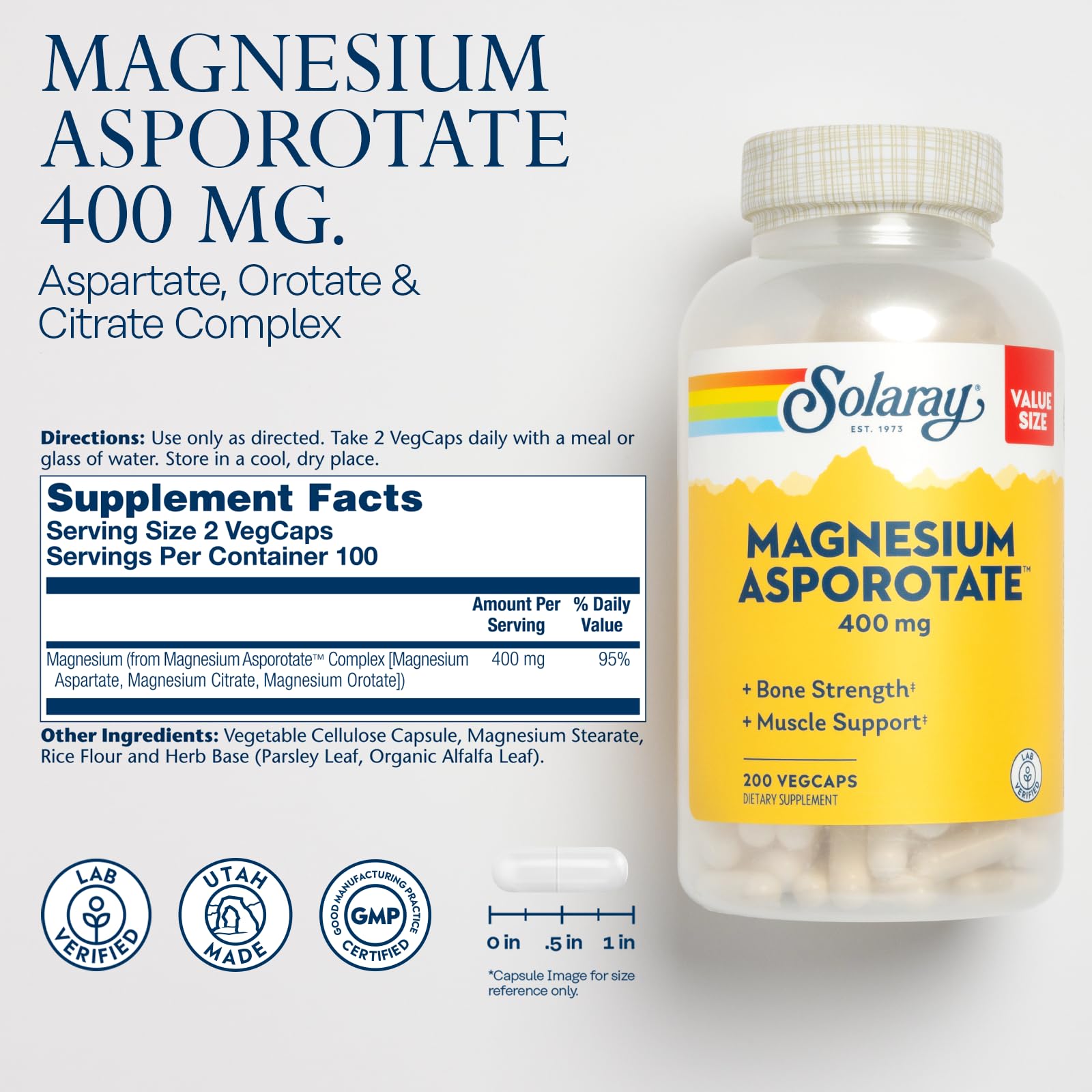 SOLARAY Magnesium Asporotate capsules illustrating improved absorption via chelated minerals.