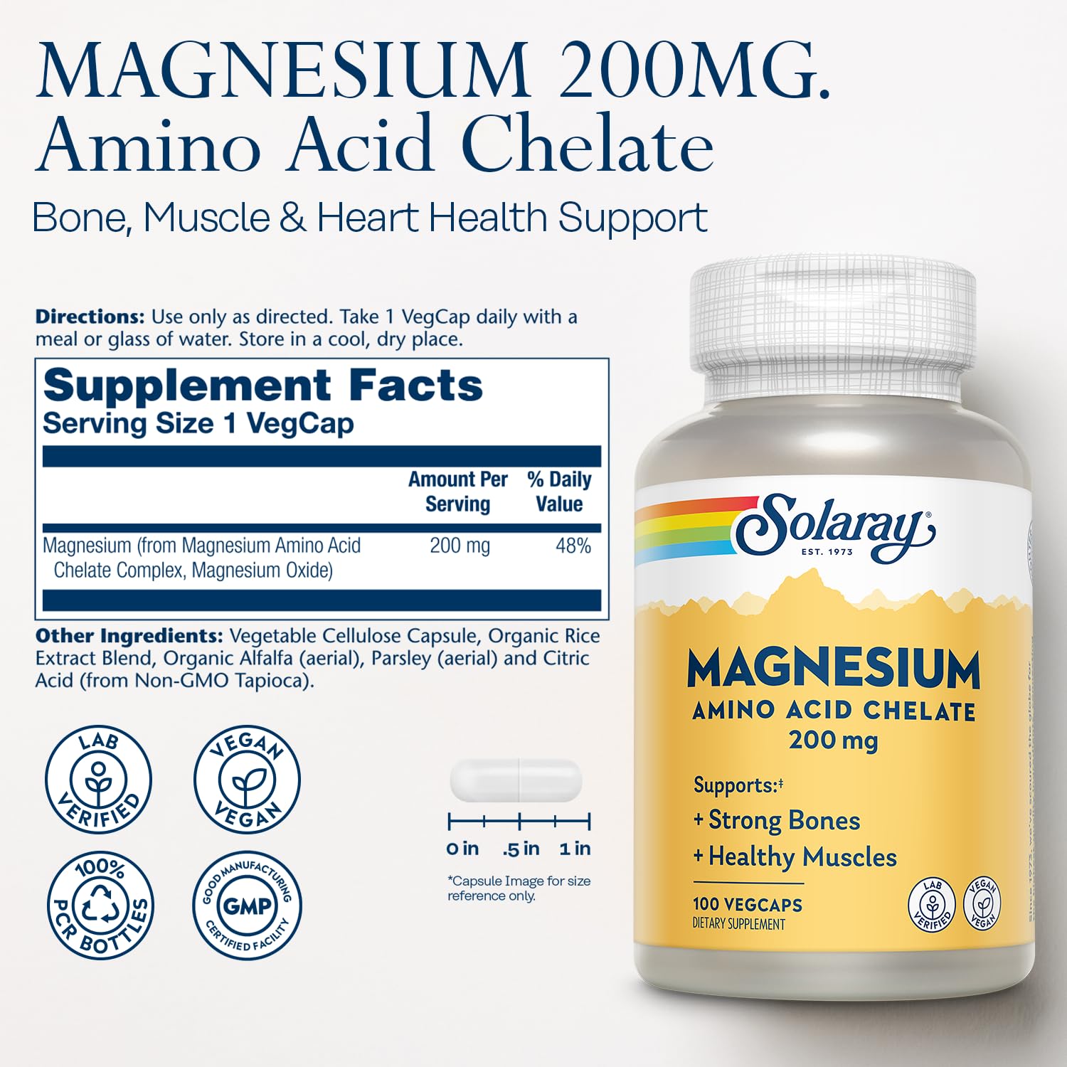 Solaray magnesium chelate capsules optimized for absorption
